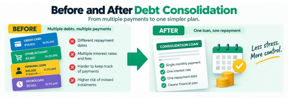 Before and after debt consolidation in South Africa
