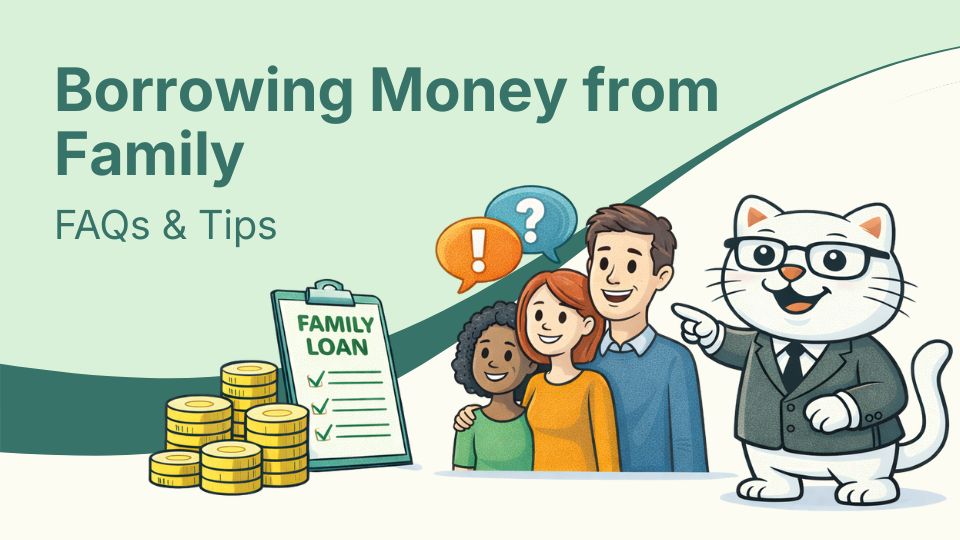 Flat vector illustration of cat borrowing money from family in south africa.