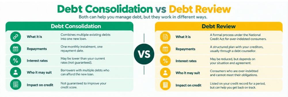 Debt consolidation vs debt review in South Africa