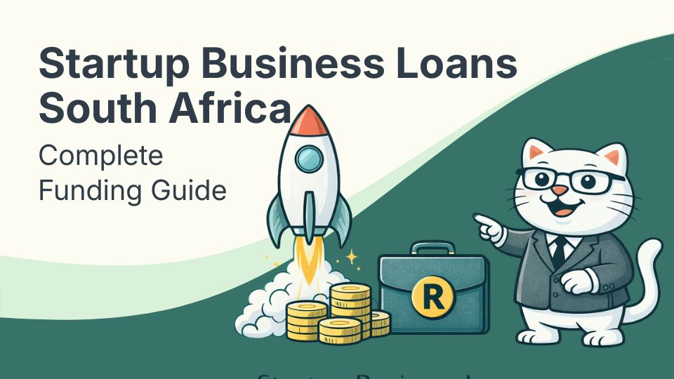 Flat vector illustration of cat interested in startup business loans in south africa.
