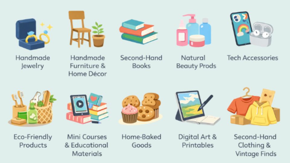 Things to Sell to Make Money - Flat vector illustration of the different things you can sell to make money in south africa.