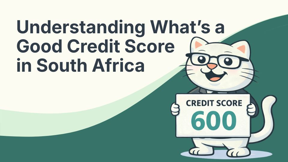 Flat vector illustration of cat understanding what a good credit score is in south africa.