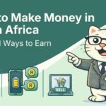 Flat vector illustration of cat learning ways to make money in south africa.