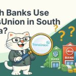 Flat vector illustration of cat finding out which banks use transunion in south africa.