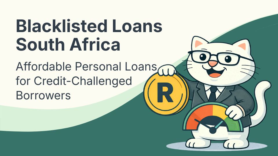 Flat vector illustration of cat holding a coin and low credit gauge in south africa.