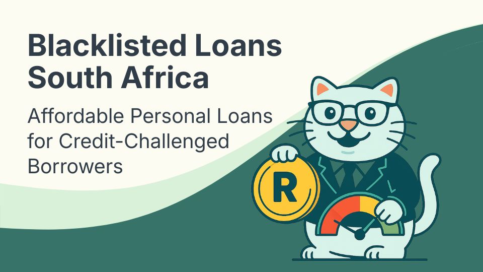 Flat vector illustration of cat holding a coin and low credit gauge in south africa.