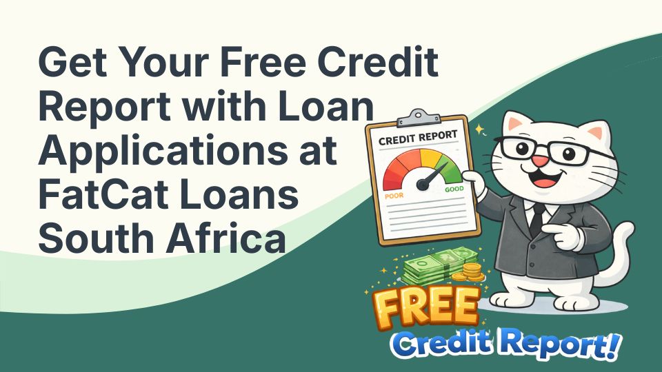 Flat vector illustration of cat holding a free credit report in south africa.