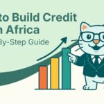Flat vector illustration of cat showing improving credit in south africa.