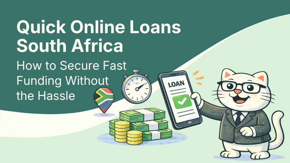 Flat vector illustration of cat holding a phone with an approved tick in south africa.