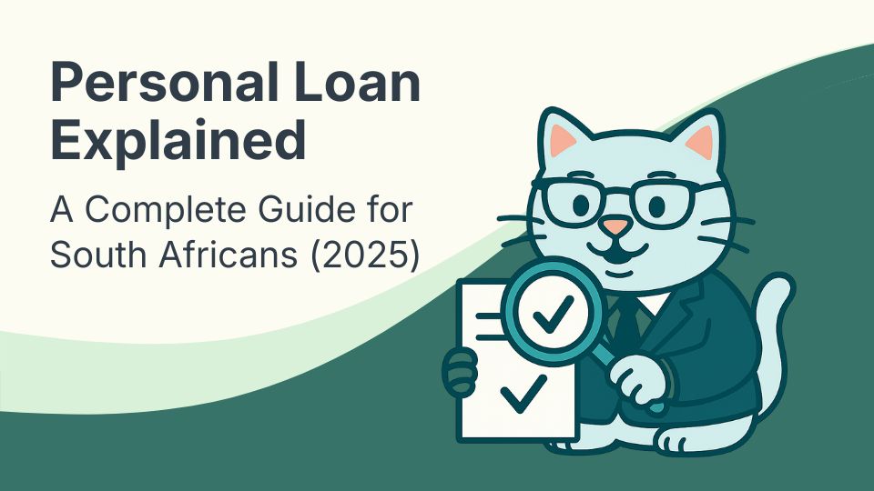 Flat vector illustration of cat holding a document with a magnifying glass in south africa.