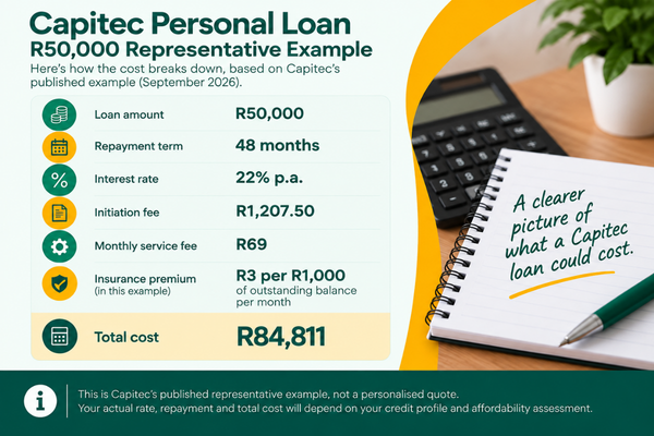 Capitec R50,000 personal loan cost example