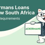 Flat vector illustration of cat holding a sign with ackermans logo in south africa.