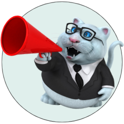 Editorial team mascot cat with megaphone announcement icon