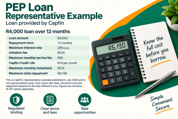 PEP Loan Representative Example - Pep loan repayment and fee example