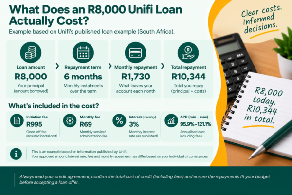 Unifi R8,000 loan repayment and fee example