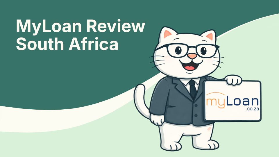 Cat holding sign with myloan logo.