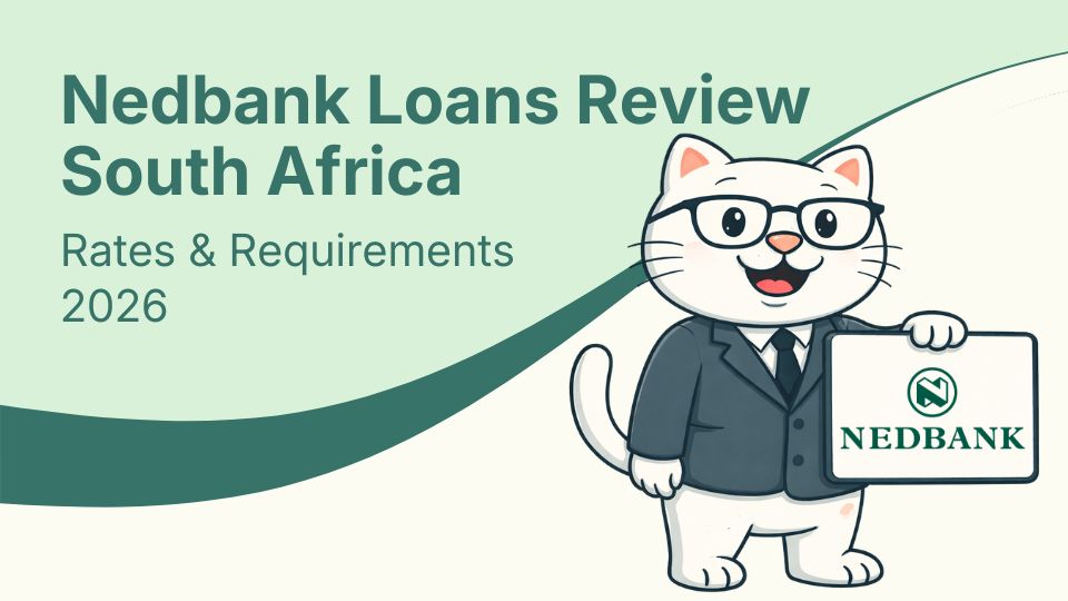Cat holding a sign for nedbank loans.