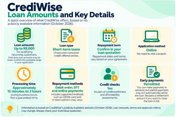 CrediWise Loan Amts and Key Details - Crediwise loan amounts and key details