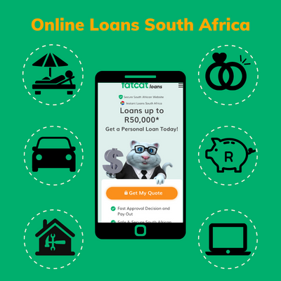 Mobile app screen showing online loan approval in South Africa via FatCat Loans.